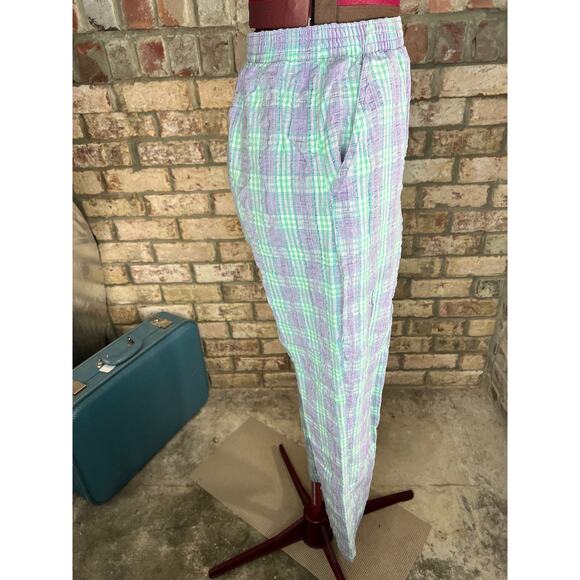 pants searsucker plaid purple green pastel 1980s - Picture 7 of 9